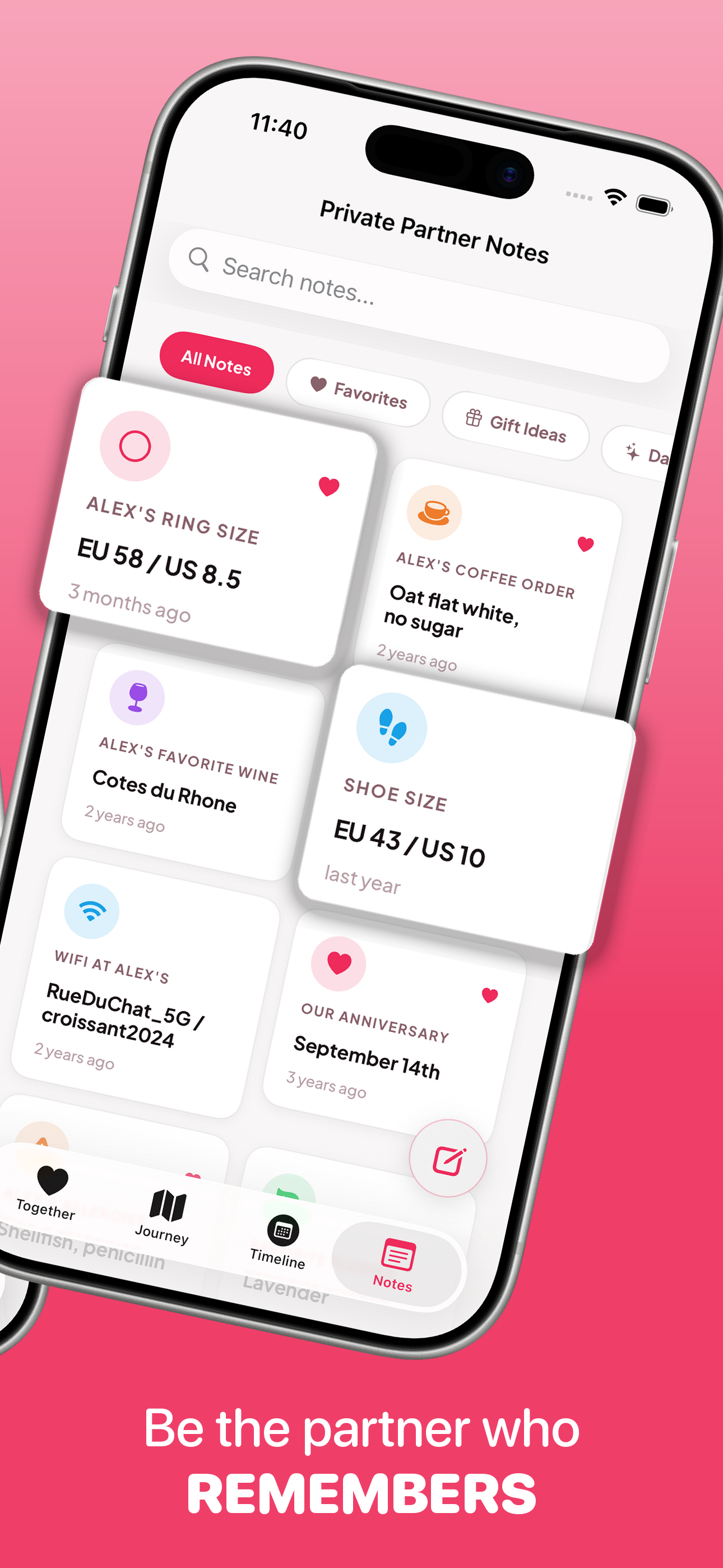 Together app - Private partner notes