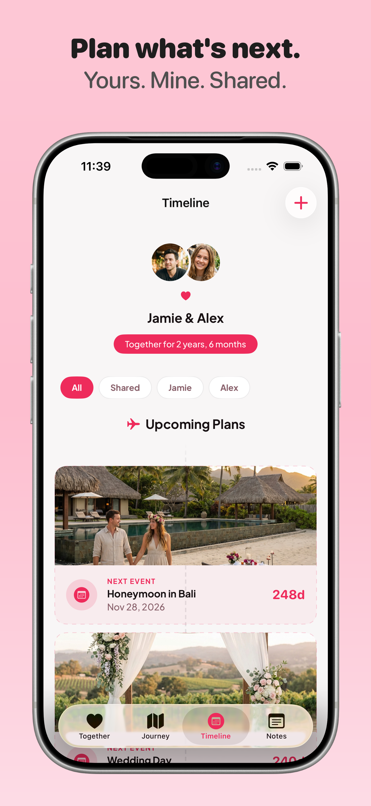 Together app - Timeline with milestones